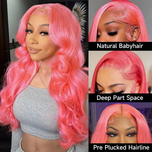 Pink Lace Front Wigs Human Hair Body Wave 13x6 HD Lace Frontal Wig Brazilian Colored Human Hair Wigs 100% 13x4 Loose Wave Wigs