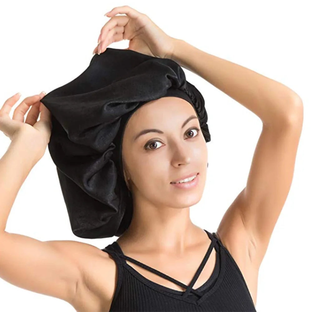 Super Giant Sleep Cap Waterproof Shower Cap Female Hair Care Protect Hair Large Satin Silk Bonnet Sleep Cap