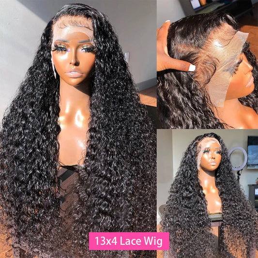 curly 100% human hair wigs lace wig 13x6 lace frontal wig deep wave water wave