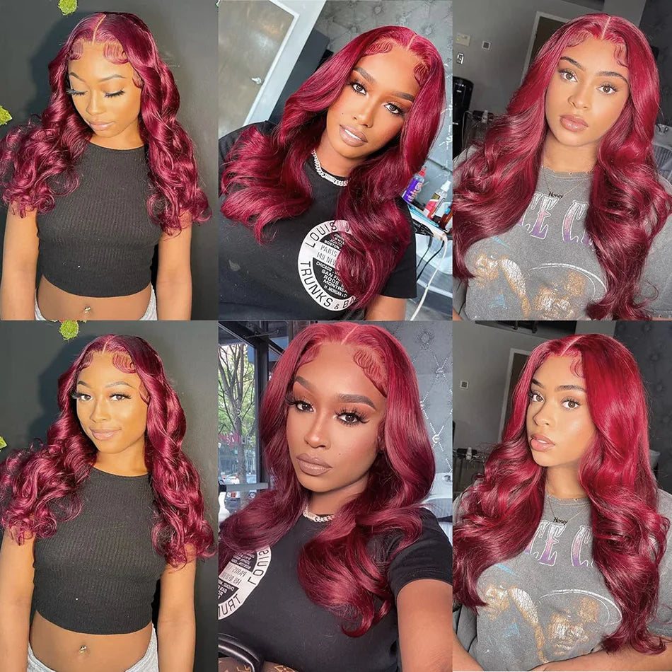 Wiggogo 30 Inch Hd Lace Wig 13X6 Hd Lace Frontal Wig 13X4 Red Lace Front Human Hair Wigs 99J Burgundy Body Wave Lace Front Wigs